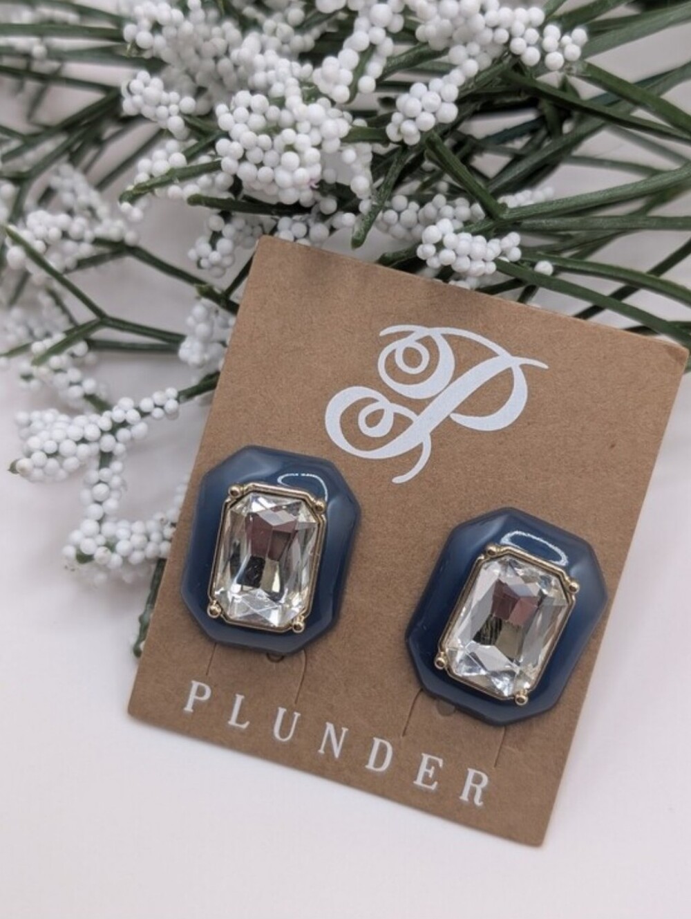 Plunder Design Blue Resin and Clear Crystal Earrings NEW!